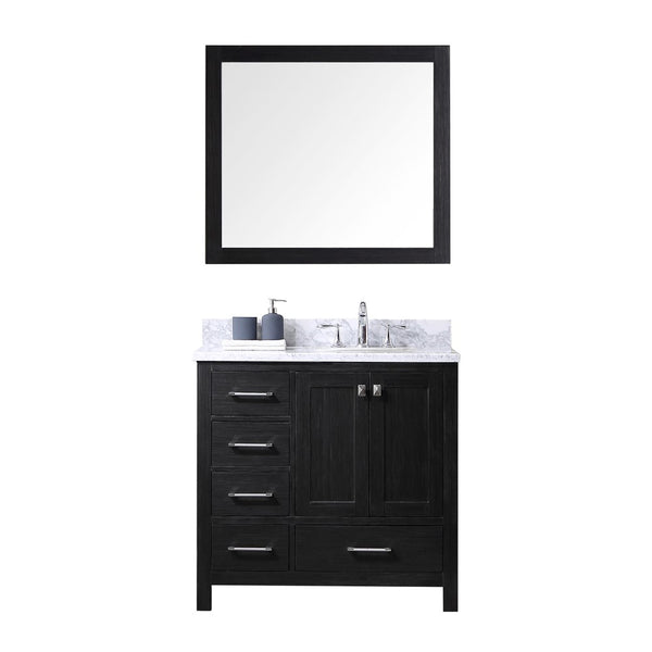 Virtu USA Caroline Premium 36" Single Bathroom Vanity w/ Round Sink, Mirror