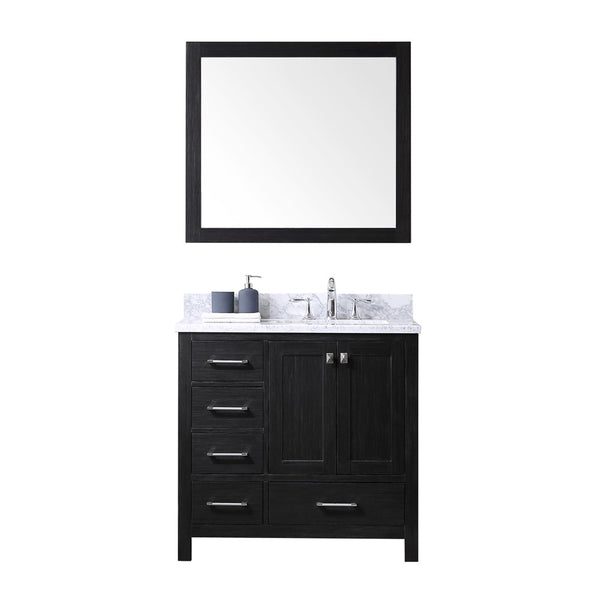 Virtu USA Caroline Premium 36" Single Bathroom Vanity w/ Square Sink, Mirror