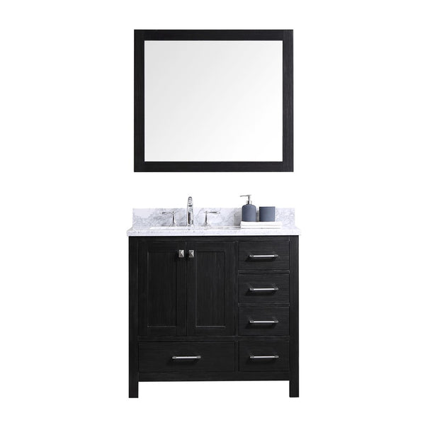 Virtu USA Caroline Premium 36" Single Bathroom Vanity w/ Square Sink, Mirror