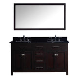 Virtu USA Caroline 60" Double Bathroom Vanity w/ Black Granite Top, Sink, Mirror