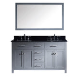 Virtu USA Caroline 60" Double Bathroom Vanity w/ Black Granite Top, Sink, Mirror