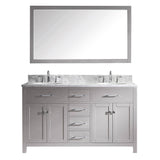 Virtu USA Caroline 60" Double Bathroom Vanity w/ Marble Top, Round Sink, Mirror