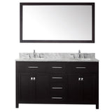 Virtu USA Caroline 60" Double Bathroom Vanity w/ Sink, Chrome Faucet, Mirror