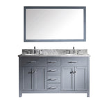 Virtu USA Caroline 60" Double Bathroom Vanity w/ Marble Top, Round Sink, Mirror