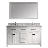Virtu USA Caroline 60" Double Bathroom Vanity w/ Marble Top, Square Sink, Mirror