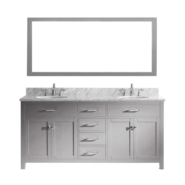 Virtu USA Caroline 72" Double Bathroom Vanity w/ Marble Top, Round Sink, Mirror