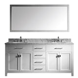 Virtu USA Caroline 72" Double Bathroom Vanity w/ Sink, Chrome Faucet, Mirror