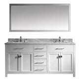 Virtu USA Caroline 72" Double Bathroom Vanity w/ Marble Top, Square Sink, Mirror