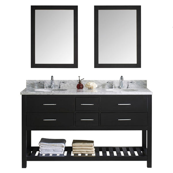 Virtu USA Caroline Estate 60" Double Bathroom Vanity w/ Sink, Faucet, Mirror