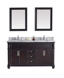 Virtu USA Victoria 60" Double Bathroom Vanity w/ Marble Top, Round Sink, Mirror