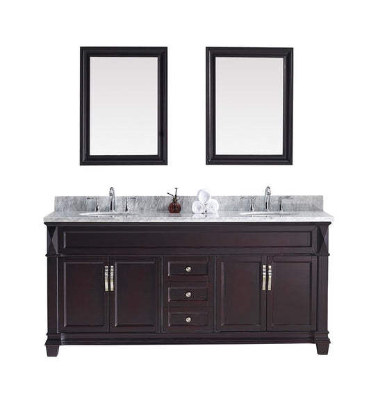 Virtu USA Victoria 72" Double Bathroom Vanity w/ Round Sink, Faucet, Mirror