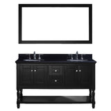 Virtu USA Julianna 60" Double Bathroom Vanity w/ Black Granite Top, Sink, Mirror