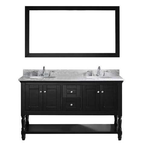 Virtu USA Julianna 60" Double Bathroom Vanity w/ Sink, Chrome Faucet, Mirror
