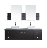 Virtu USA Clarissa 72" Double Bathroom Vanity w/ Glass Top, Sink, Faucet, Mirror