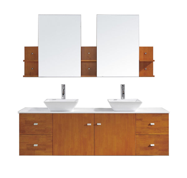 Virtu USA Clarissa 72" Double Bathroom Vanity w/ Stone Top, Sink, Faucet, Mirror