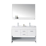 Virtu USA Gloria 48" Double Bathroom Vanity w/ Sink, Chrome Faucet, Mirror
