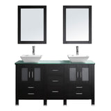 Virtu USA Bradford 60" Double Bathroom Vanity w/ Glass Top, Sink, Faucet, Mirror
