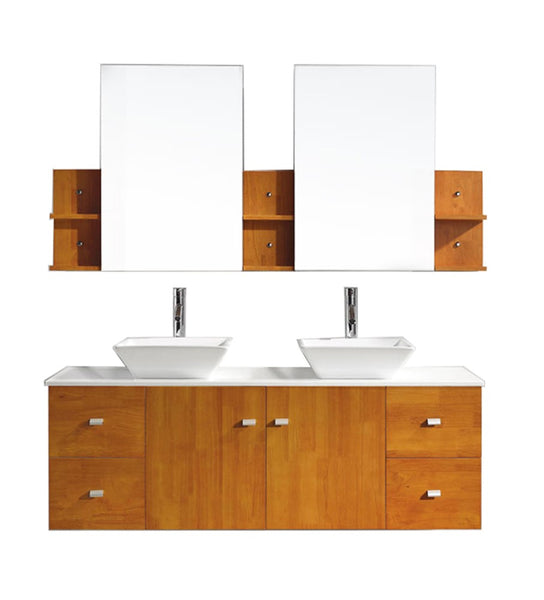 Virtu USA Clarissa 61" Double Bathroom Vanity w/ Stone Top, Sink, Faucet, Mirror