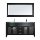 Virtu USA Ava 63" Double Bathroom Vanity w/ Aqua Glass Top, Sink, Faucet, Mirror