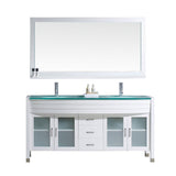 Virtu USA Ava 63" Double Bathroom Vanity w/ Aqua Glass Top, Sink, Faucet, Mirror