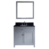Virtu USA Caroline 36" Single Bathroom Vanity w/ Black Granite Top, Sink, Mirror