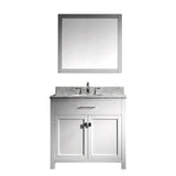 Virtu USA Caroline 36" Single Bathroom Vanity w/ Marble Top, Round Sink, Mirror
