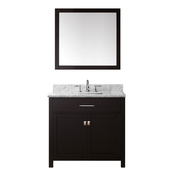 Virtu USA Caroline 36" Single Bathroom Vanity w/ Sink, Chrome Faucet, Mirror