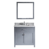 Virtu USA Caroline 36" Single Bathroom Vanity w/ Marble Top, Square Sink, Mirror