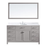 Virtu USA Caroline 60" Single Bathroom Vanity w/ Marble Top, Round Sink, Mirror