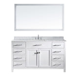 Virtu USA Caroline 60" Single Bathroom Vanity w/ Marble Top, Square Sink, Mirror