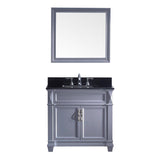 Virtu USA Victoria 36" Single Bathroom Vanity w/ Black Granite Top, Sink, Mirror