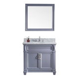 Virtu USA Victoria 36" Single Bathroom Vanity w/ Marble Top, Round Sink, Mirror