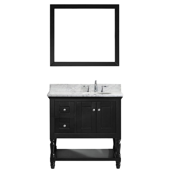 Virtu USA Julianna 36" Single Bathroom Vanity w/ Marble Top, Round Sink, Mirror