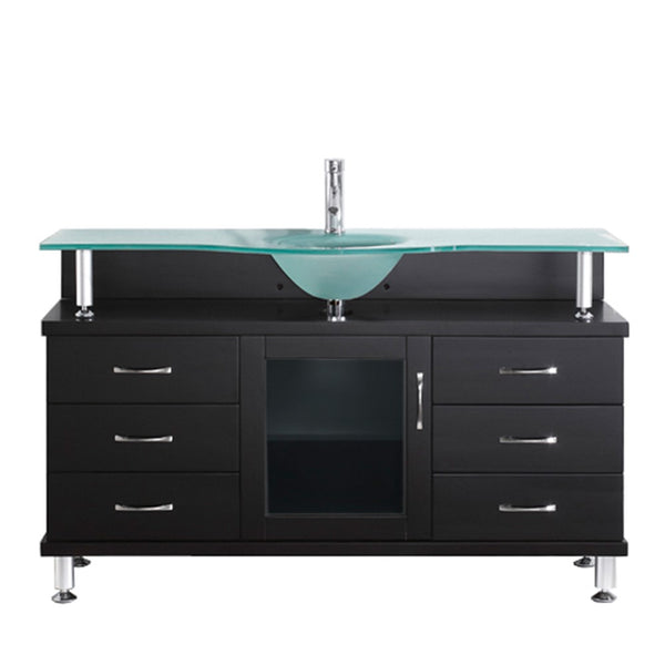 Virtu USA Vincente 55" Single Bathroom Vanity w/ Frosted Glass Top, Round Sink