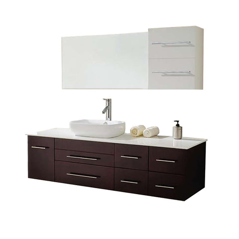 Virtu USA Justine 59" Single Bathroom Vanity w/ Stone Top, Sink, Faucet, Mirror