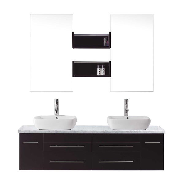 Virtu USA Augustine 59" Double Bathroom Vanity w/ Square Sink, Faucet, Mirror