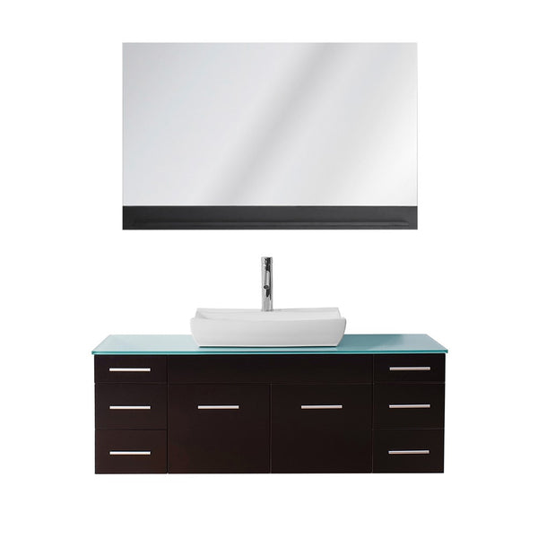 Virtu USA Biagio 55" Single Bathroom Vanity w/ Glass Top, Sink, Faucet, Mirror