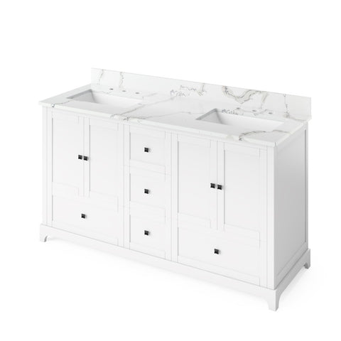 Jeffrey Alexander Addington Contemporary 60" White Double Sink Vanity With Quartz Top | VKITADD60WHCQR