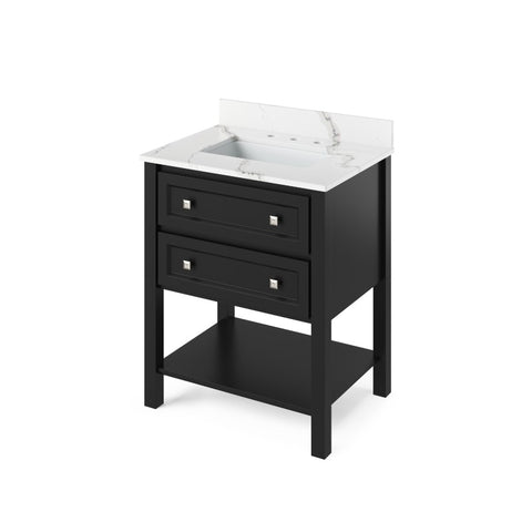 Jeffrey Alexander Adler Transitional 30" Black Single Sink Vanity With Quartz Top | VKITADL30BKCQR