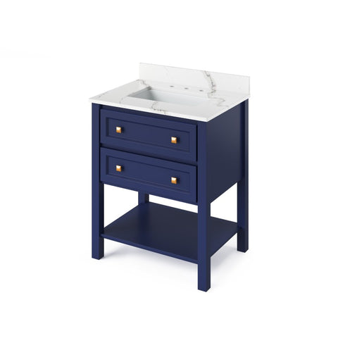 Jeffrey Alexander Adler Transitional 30" Hale Blue Single Sink Vanity With Quartz Top | VKITADL30BLCQR