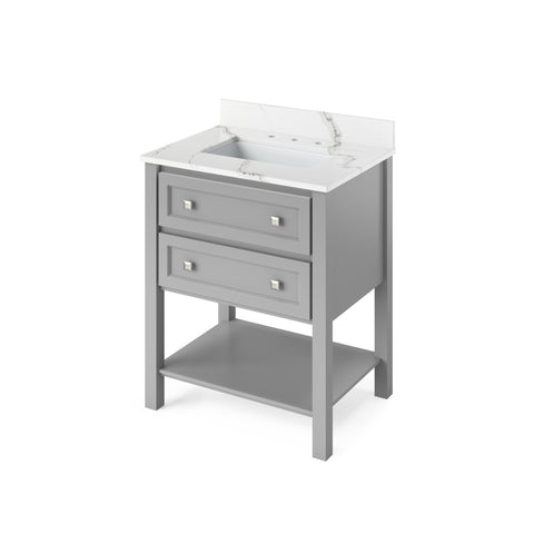 Jeffrey Alexander Adler Transitional 30" Grey Single Sink Vanity With Quartz Top | VKITADL30GRCQR