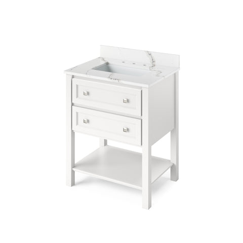 Jeffrey Alexander Adler Transitional 30" White Single Sink Vanity With Quartz Top | VKITADL30WHCQR