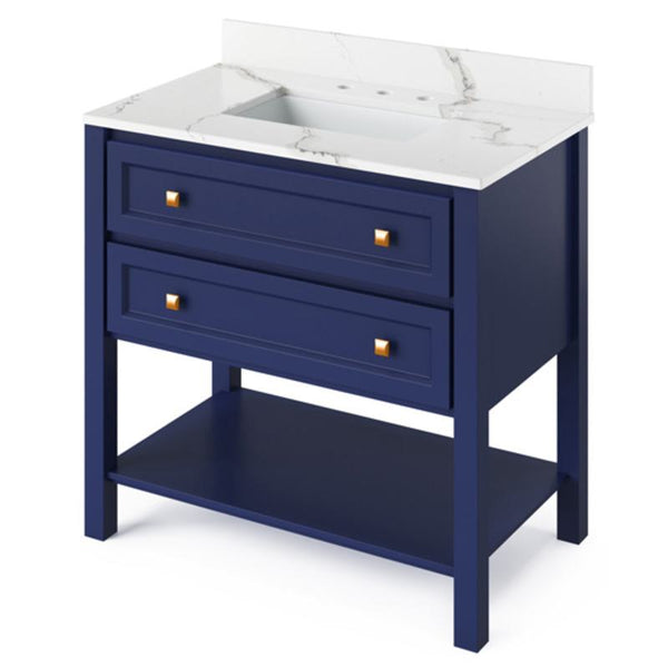 Jeffrey Alexander Adler Transitional 36" Hale Blue Single Sink Vanity With Quartz Top | VKITADL36BLCQR