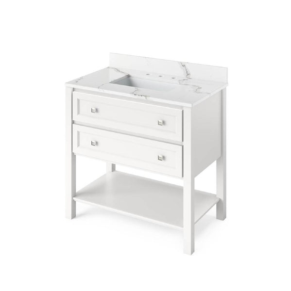 Jeffrey Alexander Adler Transitional 36" White Single Sink Vanity With Quartz Top | VKITADL36WHCQR
