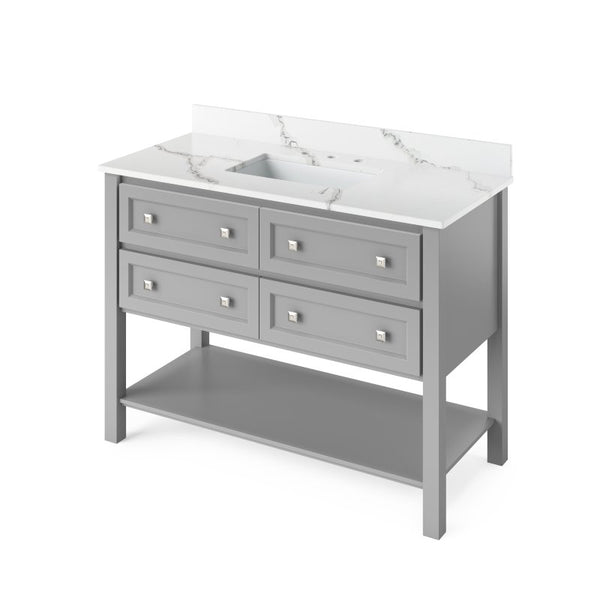 Jeffrey Alexander Adler Transitional 48" Grey Single Sink Vanity With Quartz Top | VKITADL48GRCQR