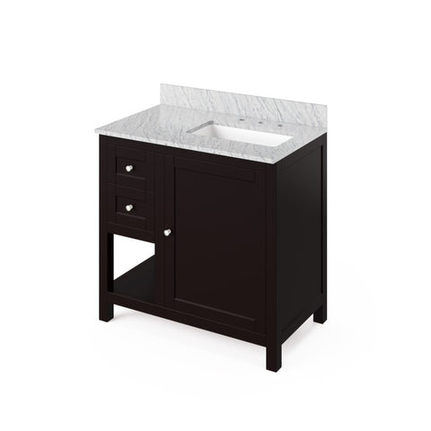 Jeffrey Alexander Astoria Transitional 36" Espresso Single Sink Vanity With Marble Top, Right Offset | VKITAST36ESWCR