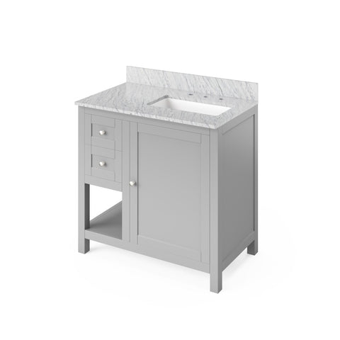 Jeffrey Alexander Astoria Transitional 36" Grey Single Sink Vanity With Marble Top, Right Offset | VKITAST36GRWCR