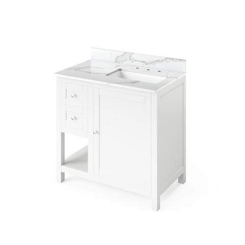 Jeffrey Alexander Astoria Transitional 36" White Single Sink Vanity With Quartz Top, Right Offset | VKITAST36WHCQR