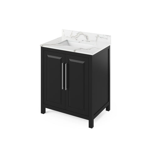 Jeffrey Alexander Cade Contemporary 30" Black Single Sink Vanity With Quartz Top | VKITCAD30BKCQR