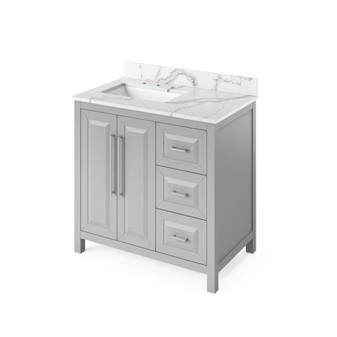 Jeffrey Alexander Cade Modern 36" Grey Single Sink Vanity With Quartz Top, Left Offset | VKITCAD36GRCQR